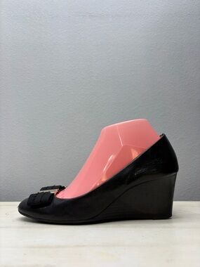 Tory Burch Black Gemini Link Bow Wedge Pumps Size 7